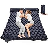 PACOONE Camping Double Sleeping Pad, Self Inflating Sleeping Mat with Pillow Built-in Foot Pump, 2 Person Portable Camping Air Mattress for Backpacking, Hiking, Traveling, Tent,Beach