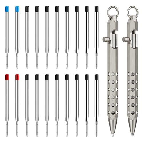 Image of Origin-Joy 2 Pack Bolt Action Pen Set, Six Edge Solid Brass EDC Pocket Tactical Pen With 20 Ballpoint Refills (Nickel Gray)