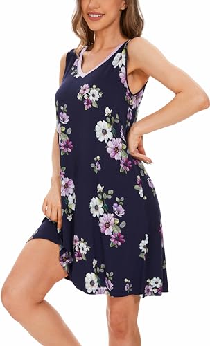 Image of GYS Cooling Bamboo Viscose Nightgowns for Women, Lightweight Sleeveless V Neck Sleep Shirt for Hot Sleepers, Soft Night dress
