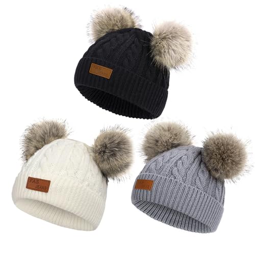 Image of Century Star Baby Girl Hats Winter Cute Baby Beanie for Girls Boys Knit Baby Hats Warm Infant Toddler Beanie Pom Pom Cap