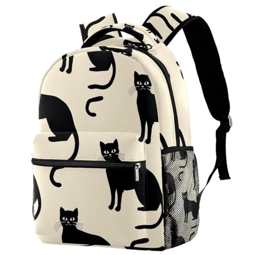 Sac à dos avec porte-bouteille en maille et imprimé chats noirs ludique