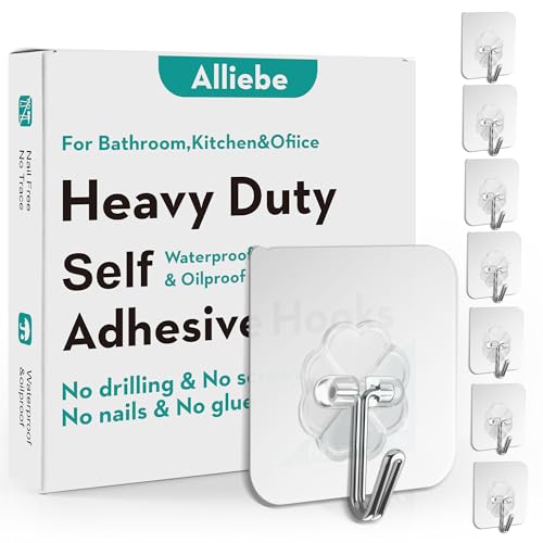 Alliebe 24 Pack Crochets adhésifs sans ongles Crochets muraux 6KG (Max) Crochets sans couture réutilisables transparents Imperméable et résistant à l'huile, Serviette de cuisine pour salle