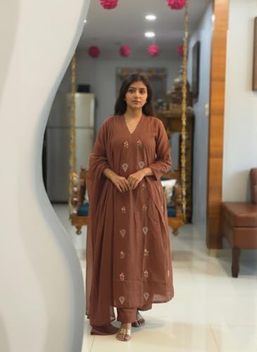 Image of ANNI Designer Women's Rayon Viscose Straight Kurta Set with Pant and Dupatta | Stylish Long Kurti Dress for Festive, Party, and Ethnic Wear
