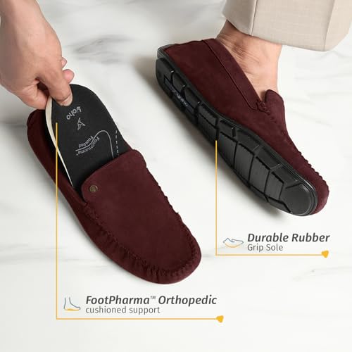 Image of YOHO Loafers for Men | Leather Slip-On Loafers | Stylish, Flexible Shoes with Footpharma Footbed | Comfortable Party, Office & Casual Footwear | Lofos 001