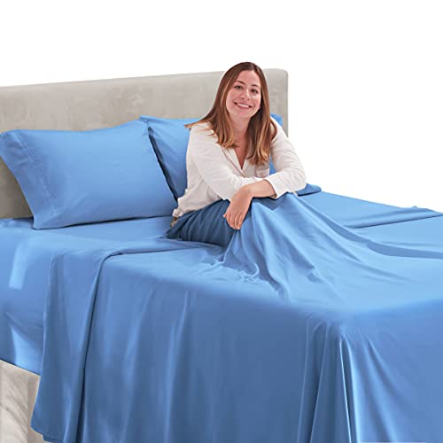 Image of Hearth & Harbor Extra Deep Pocket Queen Size Sheet Set - 4 Piece Ultra Soft & Breathable Bed Sheets Set - Fits Up to 24 inch Mattress - Hotel Luxury Bed Sheet Set, Calm Blue