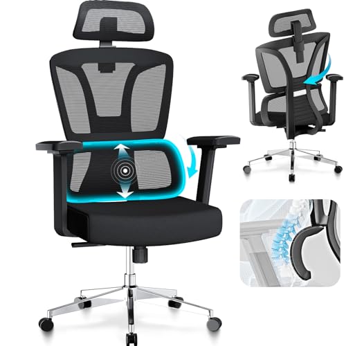 MELOKEA ReliefBack Ergonomic Office Chair with Auto-chasing Lumbar Support and Adaptive Backrest, Desk Chair with 3D Armrests, 3 Tilt Lock Levels, Breathable Mesh High Back for Tall People 1.55-2m