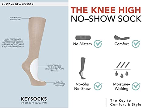 KEYSOCKS Women's Original No-Show Knee High Socks, Plus Size, Nude (Beige), Pack of 3