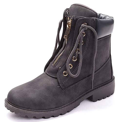 XHLEMON Ankle Boots for Women Low Heel Round Toe Outdoor Hiking Lace up Booties Waterproof Combat Boots