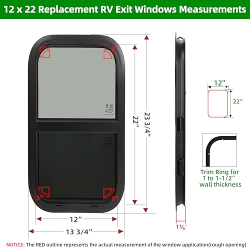 Image of 12 inchW x 22 inchH RV Windows for Cargo Trailer Camper,Tinted Vertical Sliding | 2Pk Cargo Utility Trailer Window Replacement w /Screen&Trim Ring,Fit 15 /16 inch or 1-3 /8 inch Thick Wall,Allow Error 1 /16,DOT Approved