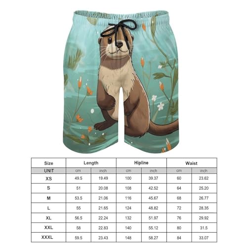 Mens Shorts Cartoon Cute Otter Men Swim Trunks Quick-Dry Beach Shorts with Drawstring Pocket Bathing Suit2