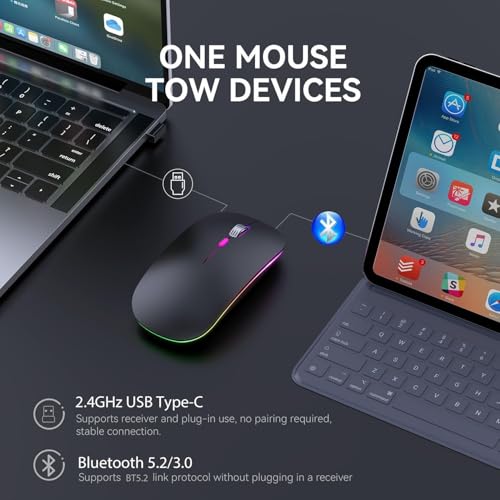 Nrvcrn Wireless Bluetooth Mouse for MacBook Air/Mac/Pro/Laptop/Computer/PC,Rechargeable Dual Mode Switch Mouse Bluetooth 5.2/3.0 and 2.4GHz USB Type-C Receiver の商品画像 4