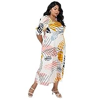 Instafab Plus Women's White Botanical Print Dress for Casual Wear | Short Sleeve | Plus-Size Midi Length Dress Crafted with Comfort Fit and High Performance for Everyday Wear