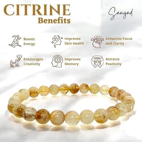 Image of Natural Citrine Crystal Bracelet for Men & Women - Certified Yellow Gemstone Beads for Wealth Abundance Positive Energy and Healing Jewelry