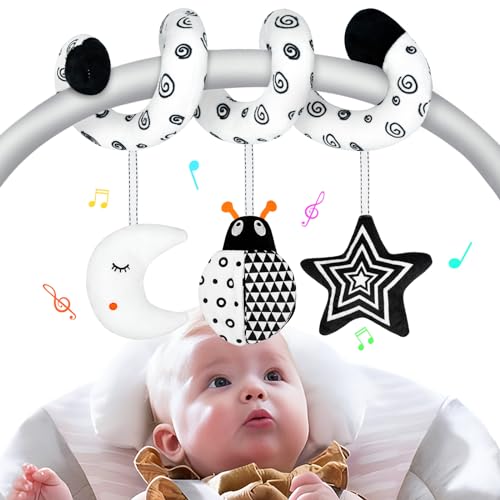 Image of XIXILAND Car Seat Toys for Babies 0-6 Months Boys Girls, Black and White High Contrast Baby Toys 0-3 Months Carseat Toys Hanging, Stroller Newborn Infant Sensory Develpmental Toy for 0-18 Months