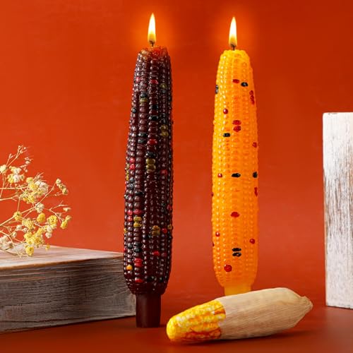 Conelist 2 Pcs Fall Harvest Corn Taper Candles Thanksgiving Autumn Corn Cob Taper Candle Decor Corn Candles 8.8 Inch Tall Thanksgiving Gifts Holiday Decor for Dinner Party Fall Anniversary