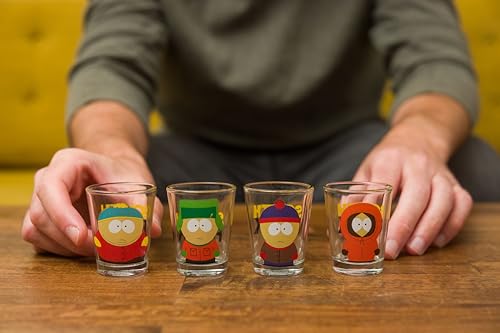 Image of Silver Buffalo South Park Featuring Stan, Kenny, Cartman, and Kyle 4 Pack Mini Glasses, 1.5 Ounces