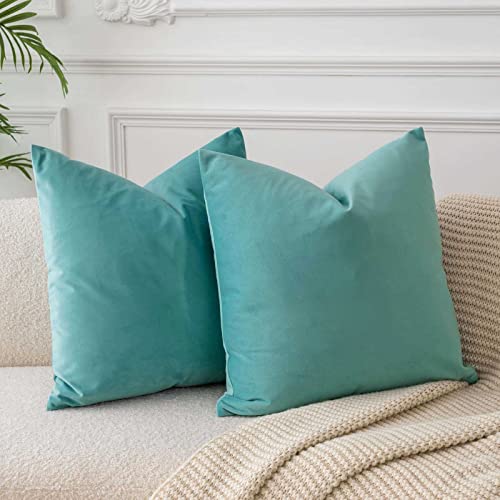 Image of JUSPURBET 26x26 Decorative Velvet Throw Pillow Covers Set of 2,Teal Green | Cozy Soft Cushion Covers Cases with Invisible Zipper for Couch Sofa Bed Living Room Bedroom Home Decor