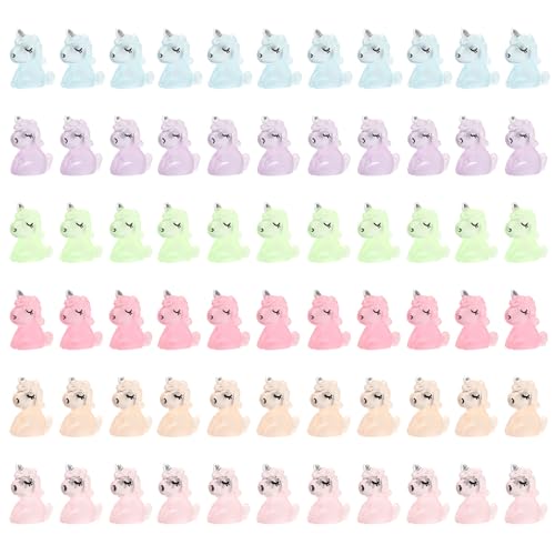 DAWRIS 60 minifiguras de unicornio, pequeñas figuras luminosas de unicornio, pequeñas figuras de resina, minifiguras de resina, para jardín, paisaje, acuario, casa de muñecas