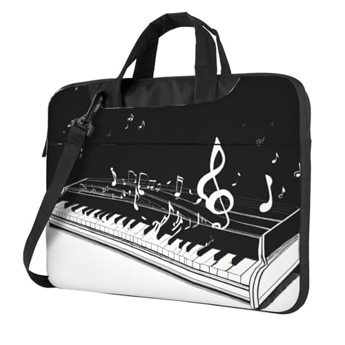 Sacoche ordinateur portable notes de musique noir blanc avec bandoulière réglable