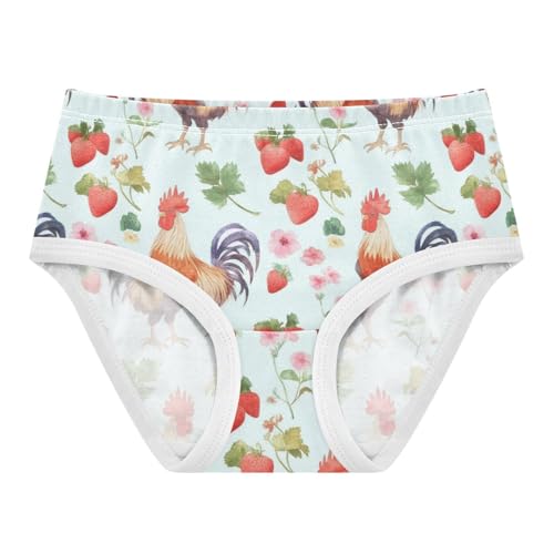 Wusikd Watercolor Roosters Girls' Underwear Cotton Flowers Strawberries Girls Briefs Soft Toddler Underwear 2T