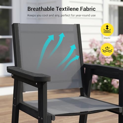 Image of 5-Piece Outdoor Dining Set for 4, HDPE Patio Dining Table and Stackable Chairs Set, Weather Resistant Rectangular Table with Umbrella Hole for Garden, Backyard, Lawn and Poolside, Woven Black