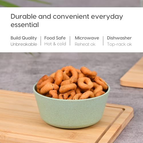 Eha Set of 6 Earth-Friendly Small Curry Bowls for Kitchen | 175 ml | Made with Bamboo Fibers & Rice Husk | Microwave Safe Bowl (Reheat Only) | for Hot & Cold Serving Bowl Set | Celeste| Green