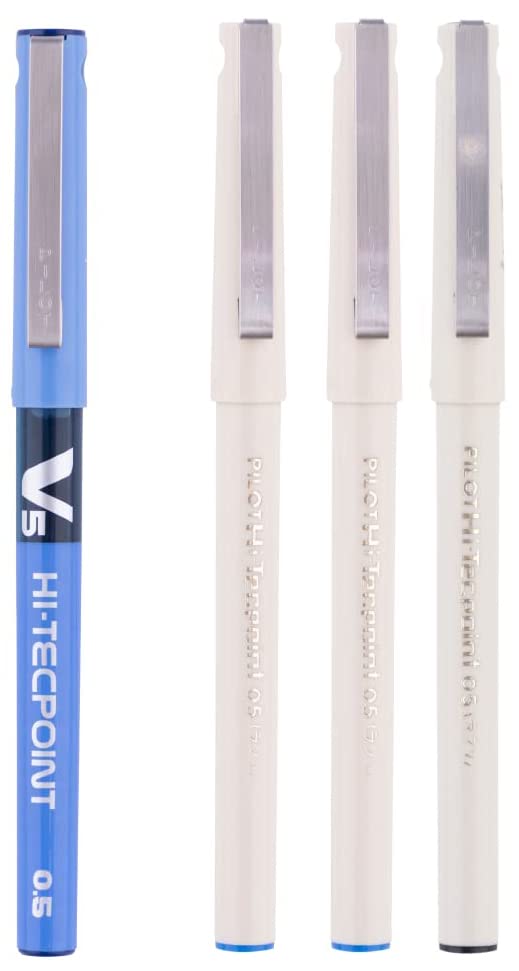 Image of Pilot V5 Liquid Ink Roller Ball Pen - Blue (Pack of 2),9000014714 Hi-Techpoint 05-2Blue + 1Black