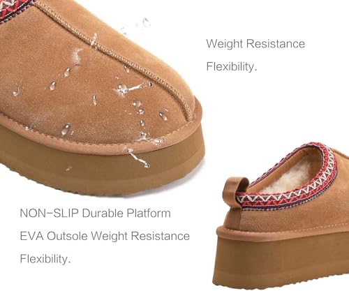 Women's Platform Fuzzy Cozy Slippers Genuine Suede Water Resistant Winter Platform Mini Boots with Memory Foam and Faux Fur Lining Comfy Fuzzy Clogs3