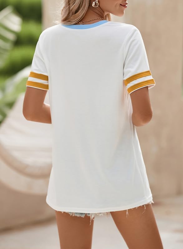 SHEWIN Women's Fashion Casual Crewneck Color Block T Shirts Short Sleeve Summer Tops Tees Slim Fit - Image 4