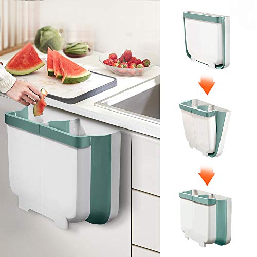 DUTISON Cubo de Basura Cocina, Cubo Basura Colgante Plegable, con 2 Compartimientos, para Puerta de Armario, Coche, Oficina, Dormitorio, BañO, Sala de Estar (Blanco + Verde)
