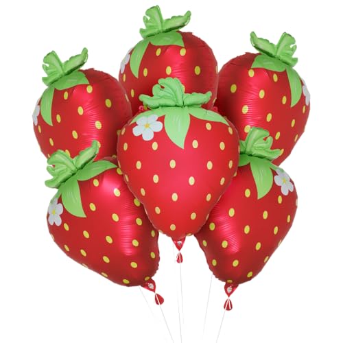 Image of Lovely Matt Hot Red Sweet Strawberry Balloons, Picnic Theme Cartoon Fruit Berry Foil Mylar Balloon For Baby Shower Wedding Valentine's Day Gender Reveal Birthday Party Decoration Supplies