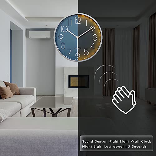 Ocest 12-Inch Night Light Wall Clock, Silent Non-Ticking Battery Operated Round Glow In The Dark Luminous Wall Clock, Modern Arabic Numerals Analog Decor Clock For Living Room, Bedroom, Office (Gray) #TOP1