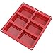 Freshware SP-100RD 6-Cavity Rectangle Premium Silicone Soap Bar and Resin Mold, Red