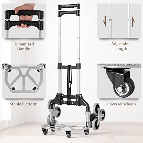 TANGZON Folding Hand Truck on 10 Wheels , Aluminium Stair Climbing Trolley with Telescoping 106cm Handle & Bungee Cord, Portable Sack Truck Utility Cart for Goods, Shopping and Travel, 80kg Capacity