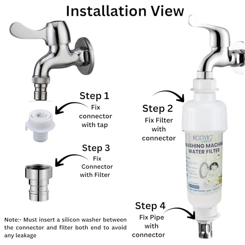 Image of Konvio Neer Washing Machine Water Filter - Protects Against Limescale, Hard Water Softner for Top Load and Front Load Machines,Includes 10 Anti-Scalant Balls, Easy 1-Minute Setup (1 Set, White)