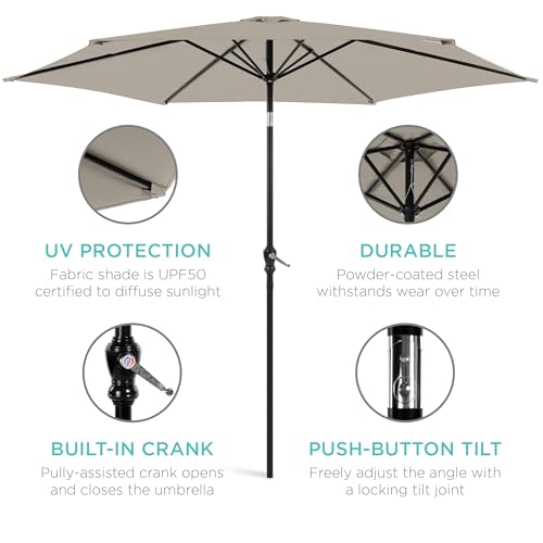 Image of Best Choice Products 10ft Outdoor Patio Umbrella, Outdoor Table Umbrella, Yard Umbrella, Market Umbrella with 6 Sturdy Ribs, Push Button, Tilt and Crank - Beige