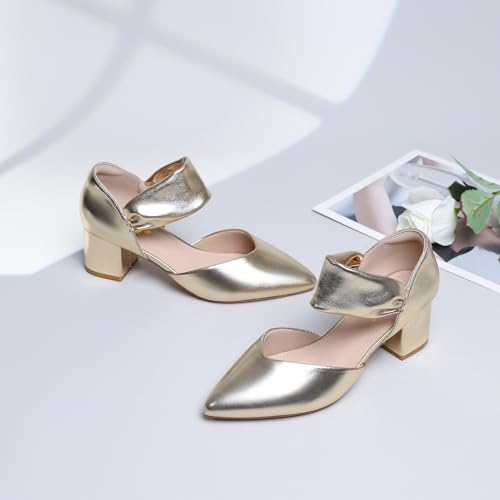 Image of RIBONGZ Kitten Heels for Women Closed Toe Comfortable Low Heels Pointed Toe Sexy Slip on Pumps Bridal Party Dressy Shoes