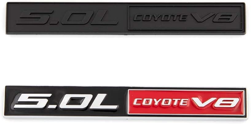 Image of 2X 5.0L Coyote Emblems, 3D Trim Fender Hook Trunk Badge Decals Stickers (Black-red)