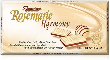Schmerling's Rosemarie Harmony White Chocolate - Premium Swiss White Chocolate Bars - Praline Filled - All Natural, Gluten Free, GMO Free - Kosher For Passover, OU - 3.5oz Each - Pack 5