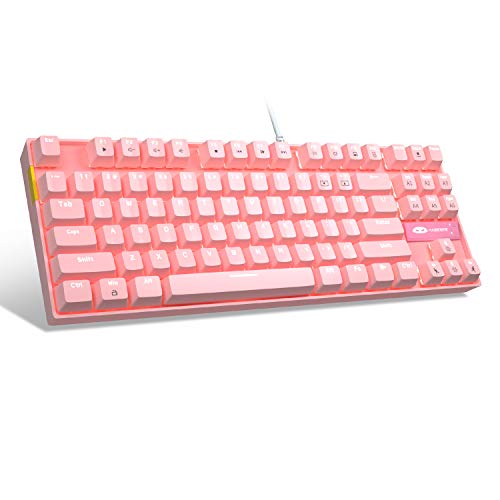 Pink MK-Star TKL LED Backlit Mechanical Gaming Keyboard,MageGee Compact 87 Key Mechanical Computer Keyboard USB Wired Blue Switches for Windows Laptop Gaming PC