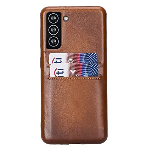 HARDISTON Genuine Premium Leather Handmade Case for Samsung Galaxy S21 - Harbour Snap-on Cover with 2 Credit Card Slots - Wireless Charging - Perfect Protection for All Edges (Russet)
