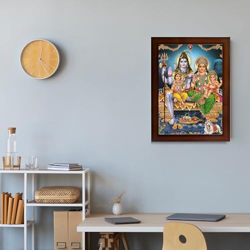 Image of Shiv Parivar Religious Wood Wall Mount Rectangular Photo Frame With Acrylic Glass (Brown, 10 X 13 Inches)