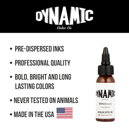 Image of Dynamic Color Brown Tattoo Ink, Made in USA Since 1990, 1 oz | Sterilized and lot-numbered for full traceability; established American brand trusted by artists worldwide