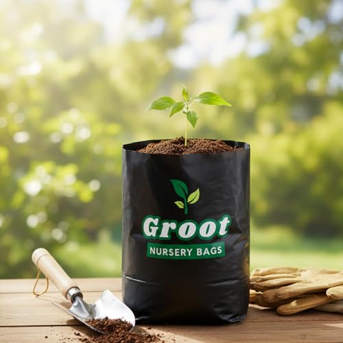 Image of Groot Plastic UV Protected Poly Grow Nursery Plant Bags 10 x 12 Inches Medium, 75 Pieces | Plant Bags for Home Garden | Nursery Bags for Plants |