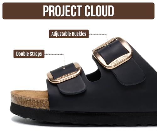 Image of Project Cloud Kids Sandals 100% Genuine Leather - Natural Cork Footbed Non-Slip Slides for Kids - Lightweight Boys & Girls Sandals - Water-Resistant Girls & Boys Sandals
