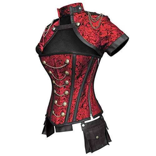 Steampunk Corset Retro Steel Boned Punk Overbust Bustiers Corsets Costumes Top With Gold Chain Front #TOP3