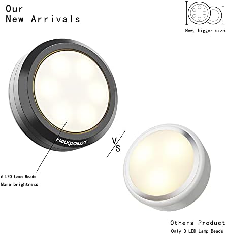 HOLKPOILOT Puck Lights with Remote Control, LED Under Cabinet/Under Counter Light Battery Operated, Closet Light Dimmable, Stick On Lights(6PACK)