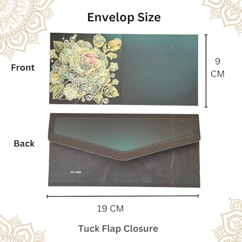 Image of Pack of 20, Midnight Bloom Design Fancy Shagun Envelopes for Gifting Money Rectangle Shape Velvet Finish Paper Designer Sagan Lifafa Wedding Cash, 19 X 9 cm, Royal Green Color