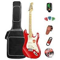 [Premium Material] The electric guitar set for beginners comes with rosewood fingerboard, Canadian maple neck with "C" profile, solid basswood body, eco-friendly pickguard and the frets are polished by hand, which are very round and greatly reduce th...