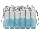 JIUWU 5ml 18 Pack Blue Stainless Steel Roller Balls Bottles Pearlescent Essential Oil Glass Vials with Opener Tool Pendant for Massage Aromatherapy